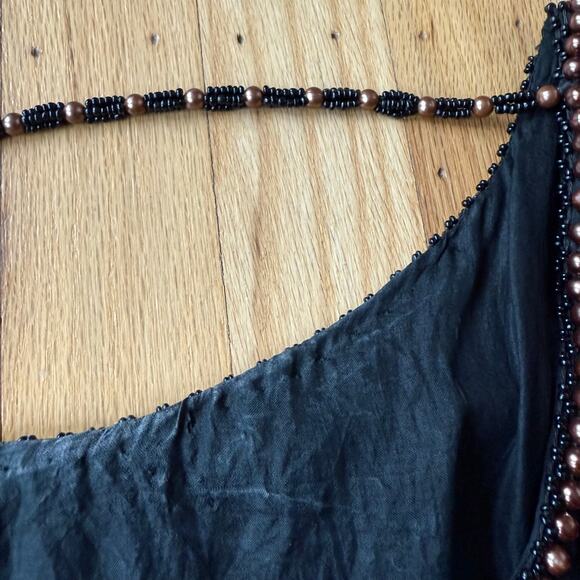 Vintage JLB Silk Black Beaded Sequin Tunic Top Size L (approx) 80's 90's Holiday - Picture 14 of 15